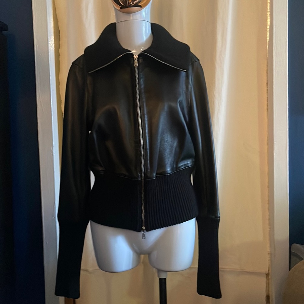 Laundry By Shelli Segal Black Leather Zip-Front Jacket